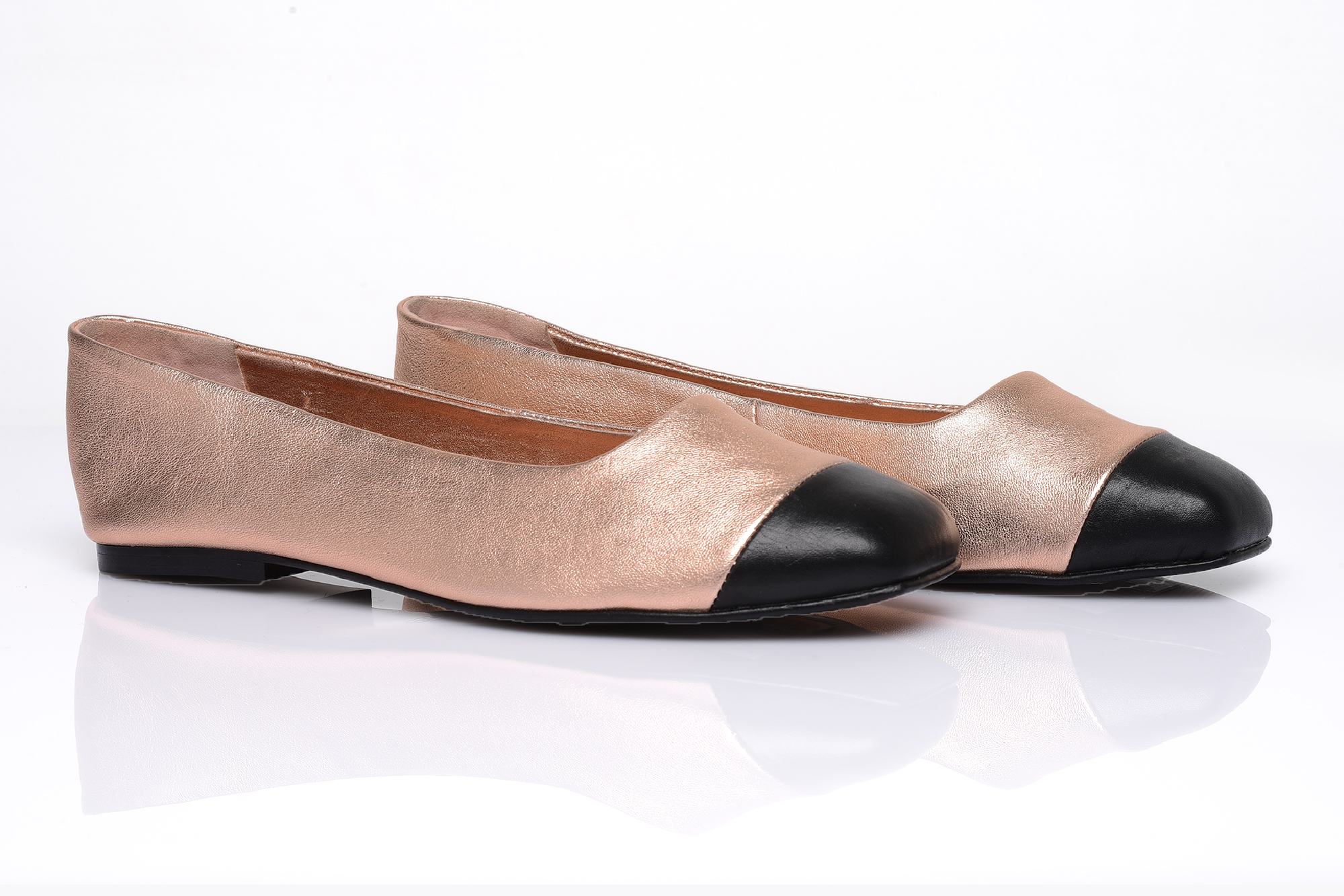 Magnolia Rose Gold Black Leather Ballet Flat Magnolia Design House